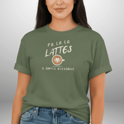 Fa La La Lattes & Simple Blessings Shirt • Colossians 2:7 Christian Coffee Tee • Faith Holiday Comfort Colors 1717 Graphic Shirt