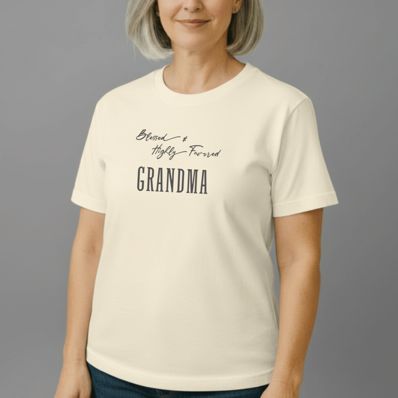 Blessed & Highly Favored Grandma Shirt | Comfort Colors 1717 | Christian Grandma Tee | Faith-Based Gift for Nana & Grandma