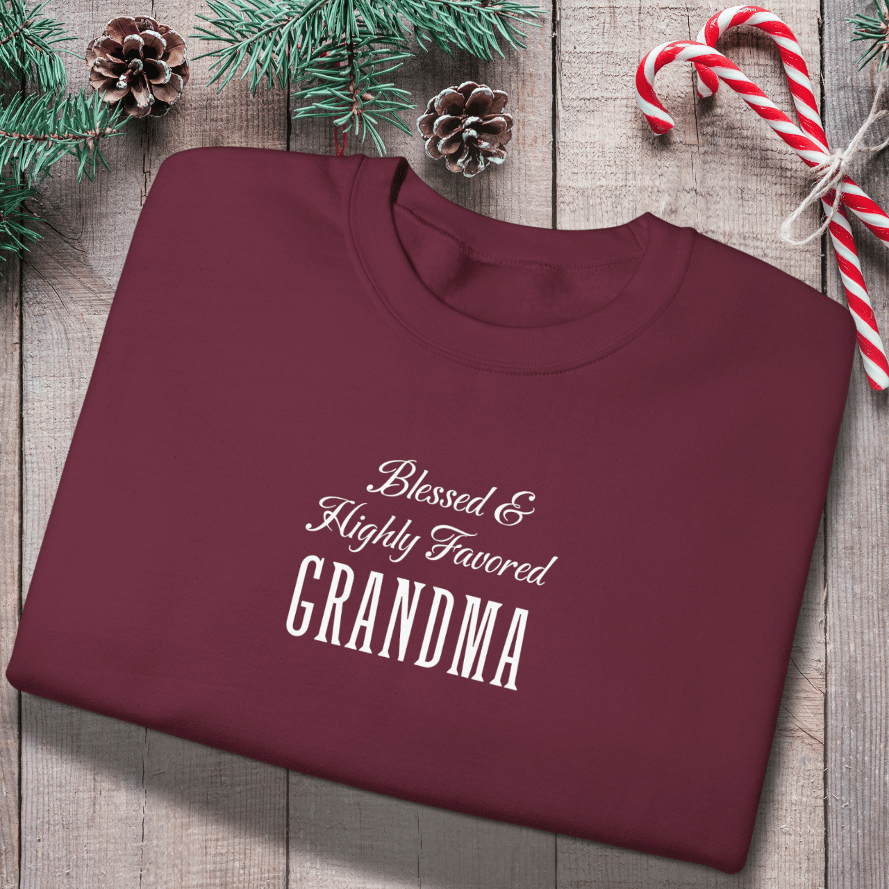 Blessed & Highly Favored Grandma Sweatshirt | Christian Grandma Gift | Gildan 18000 Cozy Faith Crewneck | Nana & Grandma Scripture-Inspired Apparel