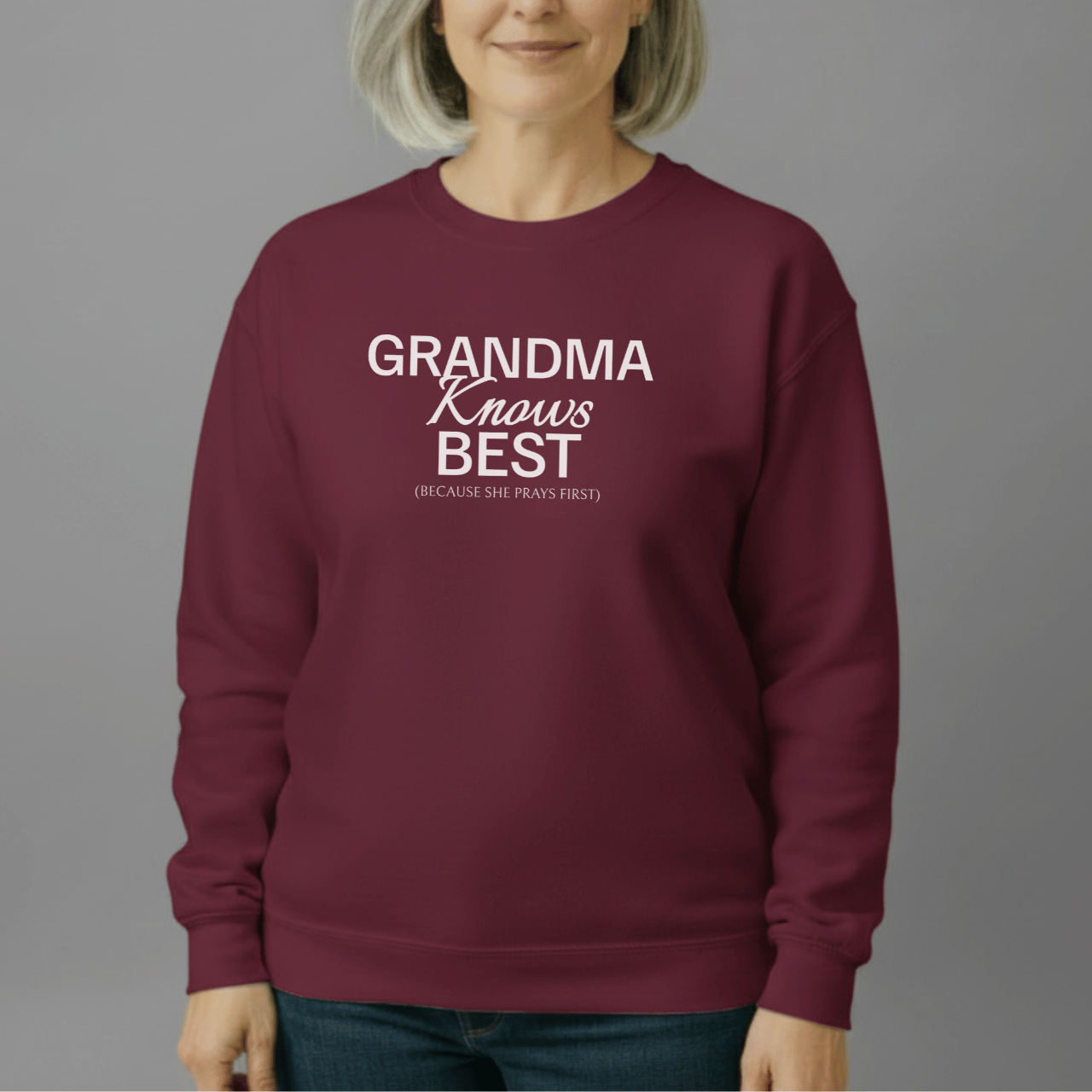 Grandma Knows Best Sweatshirt | Faith-Inspired Grandma Crewneck | Prayerful Grandma Gift | Gildan 18000