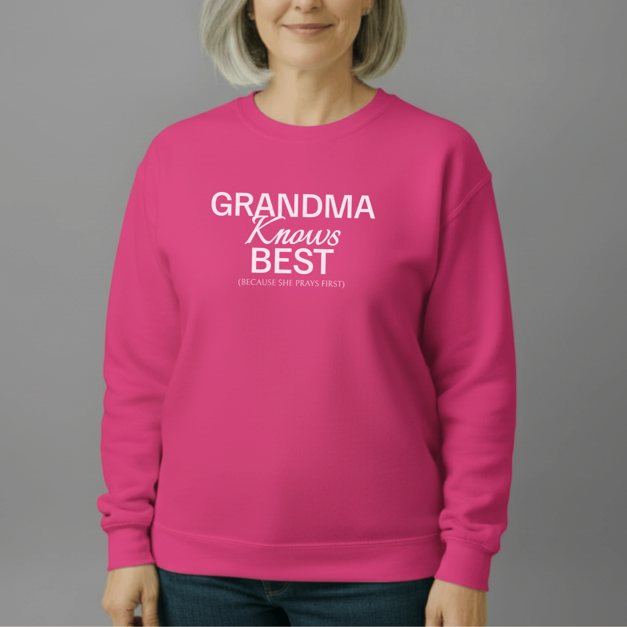 Grandma Knows Best Sweatshirt | Faith-Inspired Grandma Crewneck | Prayerful Grandma Gift | Gildan 18000