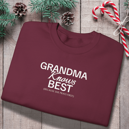 Grandma Knows Best Sweatshirt | Faith-Inspired Grandma Crewneck | Prayerful Grandma Gift | Gildan 18000