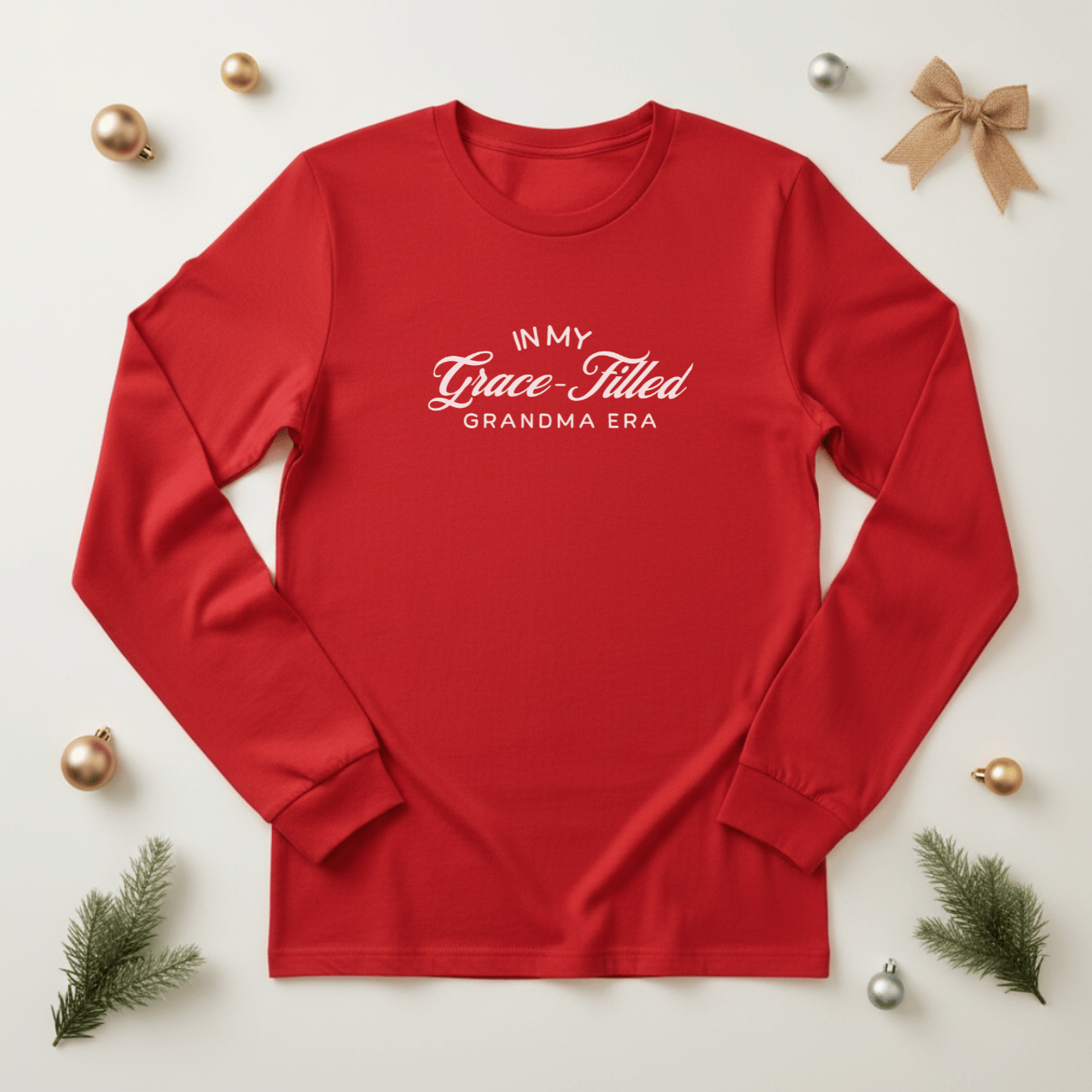 In My Grace-Filled In My Grace Filled Grandma Era Long Sleeve Shirt | Bella + Canvas 3501 | Christian Grandma Tee | Faith Grandma Gift | Grace Filled Era Top