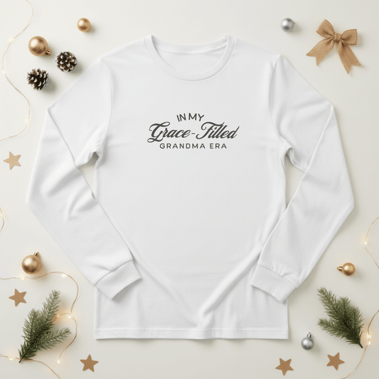 In My Grace-Filled In My Grace Filled Grandma Era Long Sleeve Shirt | Bella + Canvas 3501 | Christian Grandma Tee | Faith Grandma Gift | Grace Filled Era Top