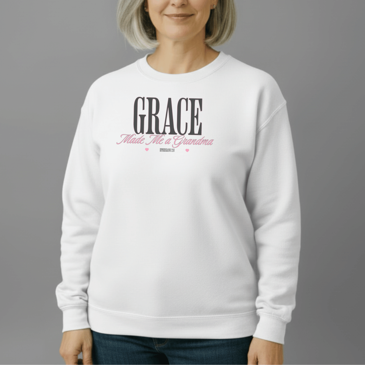 Grace Made Me a Grandma Sweatshirt | Ephesians 2:8 Scripture Crewneck | Christian Grandma Gift | Gildan 18000