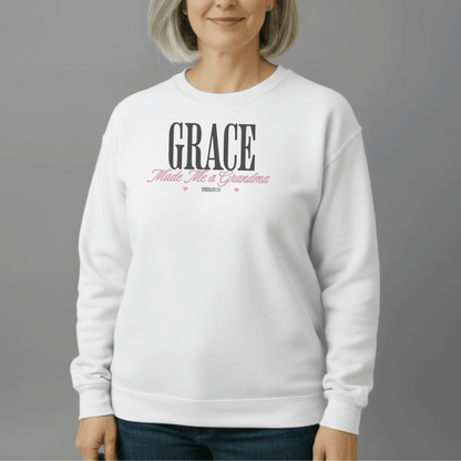 Grace Made Me a Grandma Sweatshirt | Ephesians 2:8 Scripture Crewneck | Christian Grandma Gift | Gildan 18000