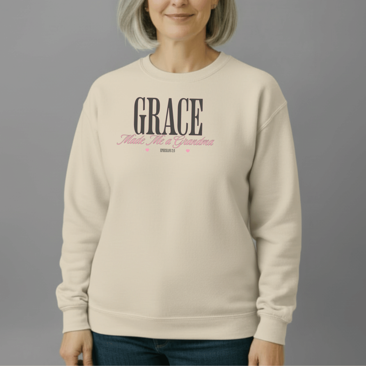 Grace Made Me a Grandma Sweatshirt | Ephesians 2:8 Scripture Crewneck | Christian Grandma Gift | Gildan 18000