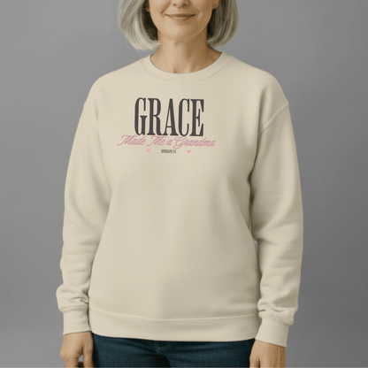 Grace Made Me a Grandma Sweatshirt | Ephesians 2:8 Scripture Crewneck | Christian Grandma Gift | Gildan 18000