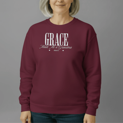 Grace Made Me a Grandma Sweatshirt | Ephesians 2:8 Scripture Crewneck | Christian Grandma Gift | Gildan 18000