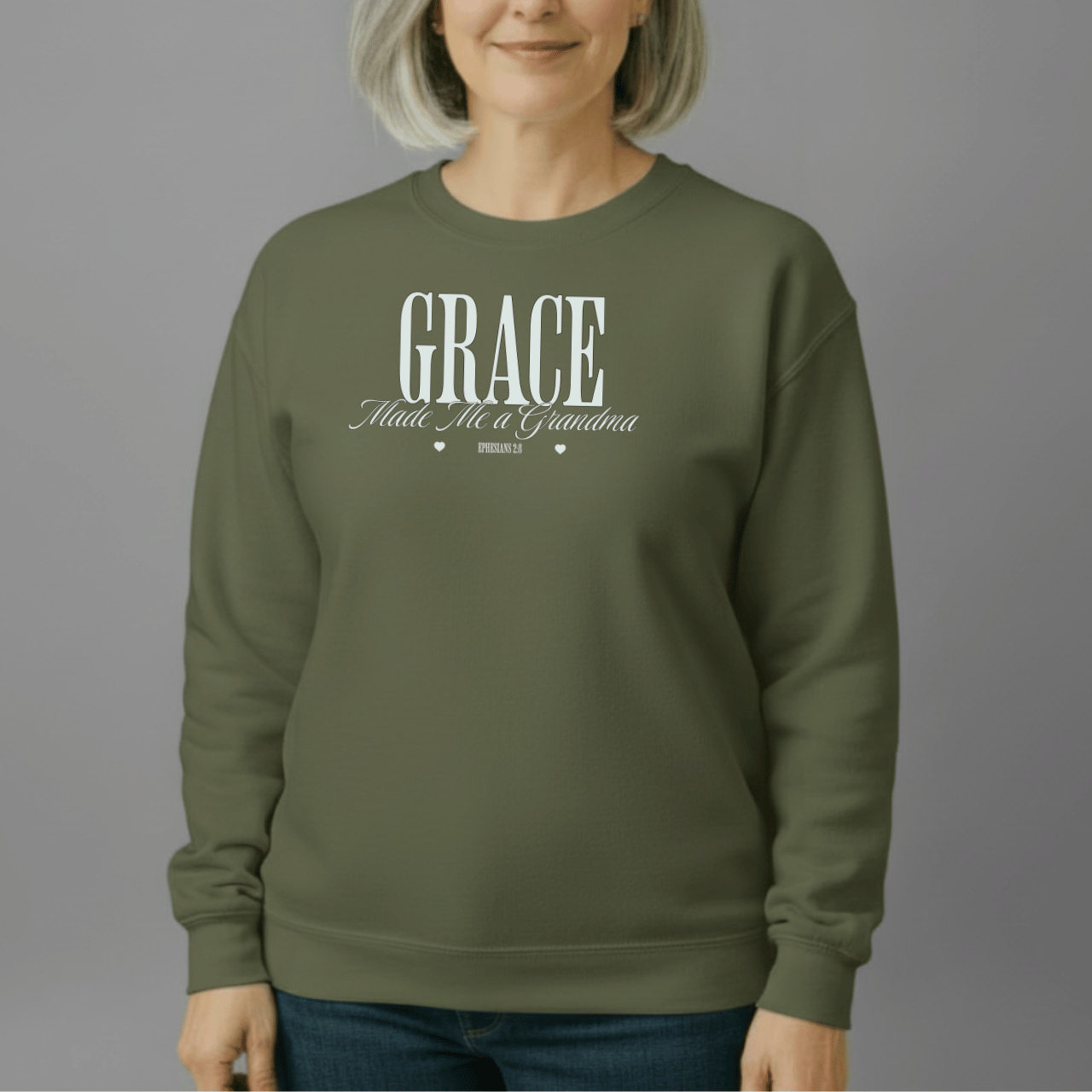 Grace Made Me a Grandma Sweatshirt | Ephesians 2:8 Scripture Crewneck | Christian Grandma Gift | Gildan 18000