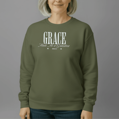 Grace Made Me a Grandma Sweatshirt | Ephesians 2:8 Scripture Crewneck | Christian Grandma Gift | Gildan 18000
