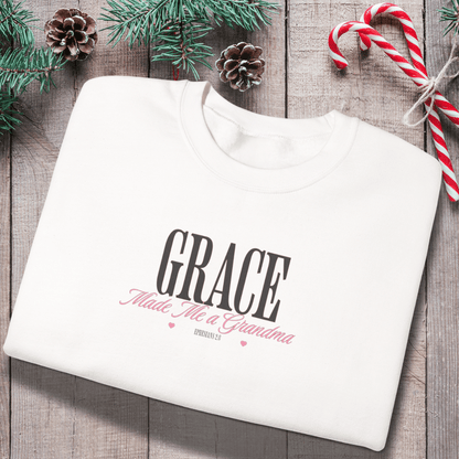 Grace Made Me a Grandma Sweatshirt | Ephesians 2:8 Scripture Crewneck | Christian Grandma Gift | Gildan 18000