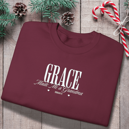 Grace Made Me a Grandma Sweatshirt | Ephesians 2:8 Scripture Crewneck | Christian Grandma Gift | Gildan 18000
