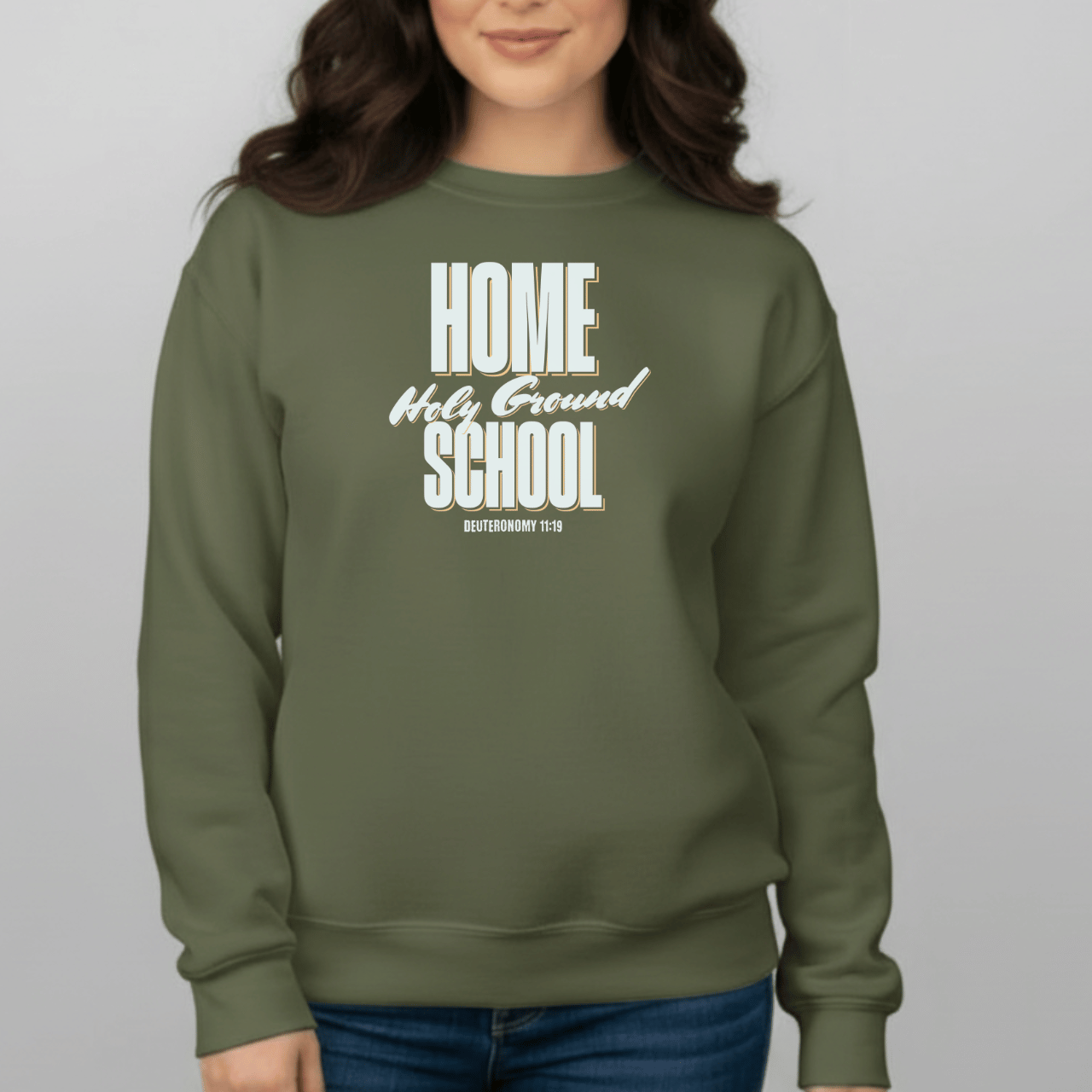 Home School Holy Ground Sweatshirt | Gildan 18000 Christian Student Crewneck | Deuteronomy 11:19 Faith Study Sweatshirt