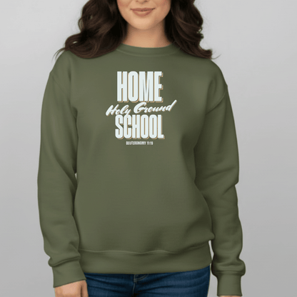 Home School Holy Ground Sweatshirt | Gildan 18000 Christian Student Crewneck | Deuteronomy 11:19 Faith Study Sweatshirt