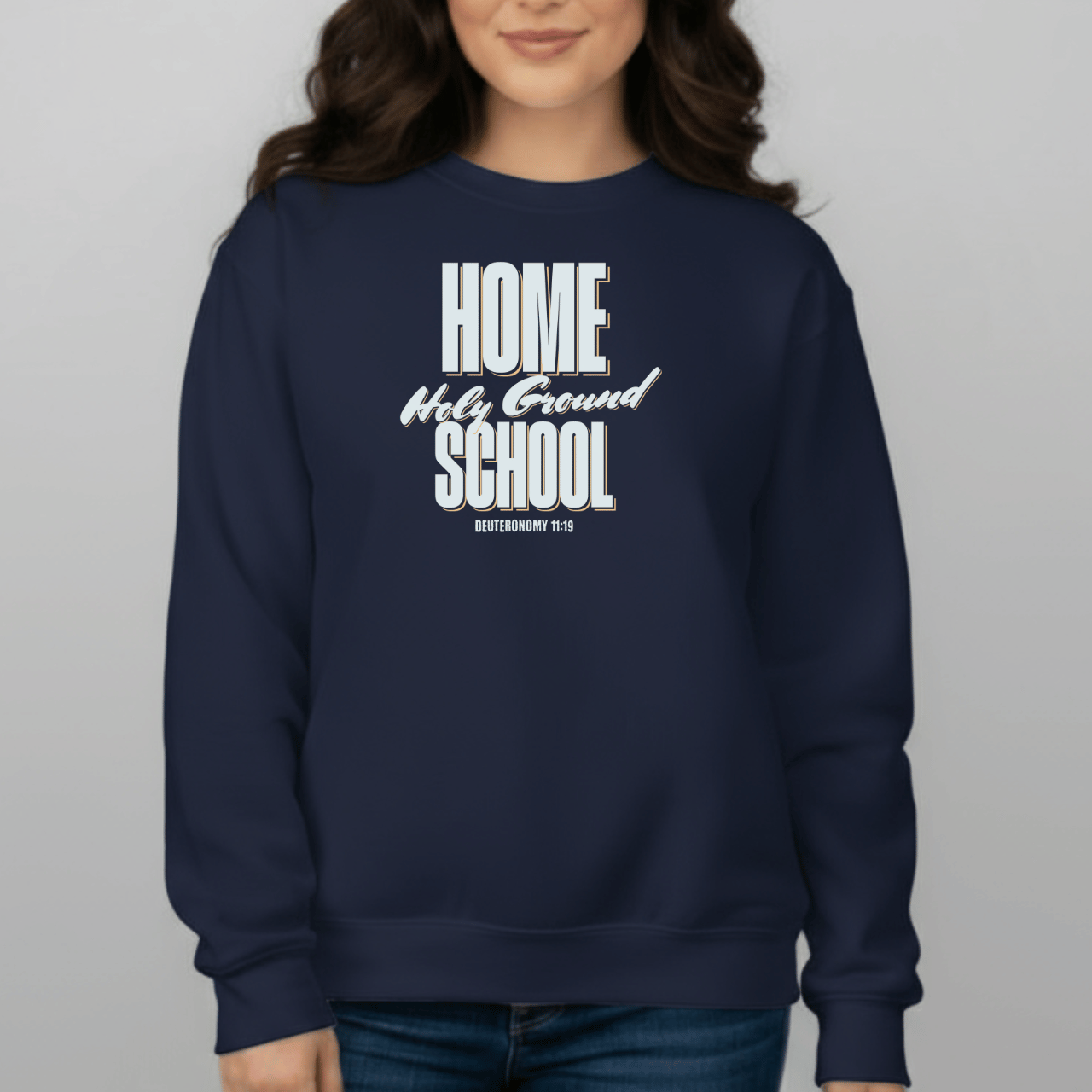 Home School Holy Ground Sweatshirt | Gildan 18000 Christian Student Crewneck | Deuteronomy 11:19 Faith Study Sweatshirt