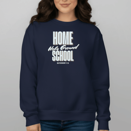 Home School Holy Ground Sweatshirt | Gildan 18000 Christian Student Crewneck | Deuteronomy 11:19 Faith Study Sweatshirt