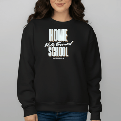 Home School Holy Ground Sweatshirt | Gildan 18000 Christian Student Crewneck | Deuteronomy 11:19 Faith Study Sweatshirt