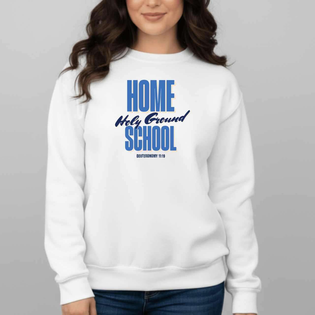 Home School Holy Ground Sweatshirt | Gildan 18000 Christian Student Crewneck | Deuteronomy 11:19 Faith Study Sweatshirt