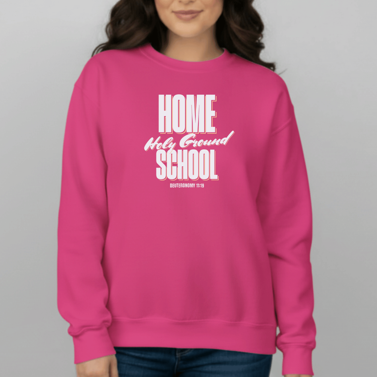 Home School Holy Ground Sweatshirt | Gildan 18000 Christian Student Crewneck | Deuteronomy 11:19 Faith Study Sweatshirt