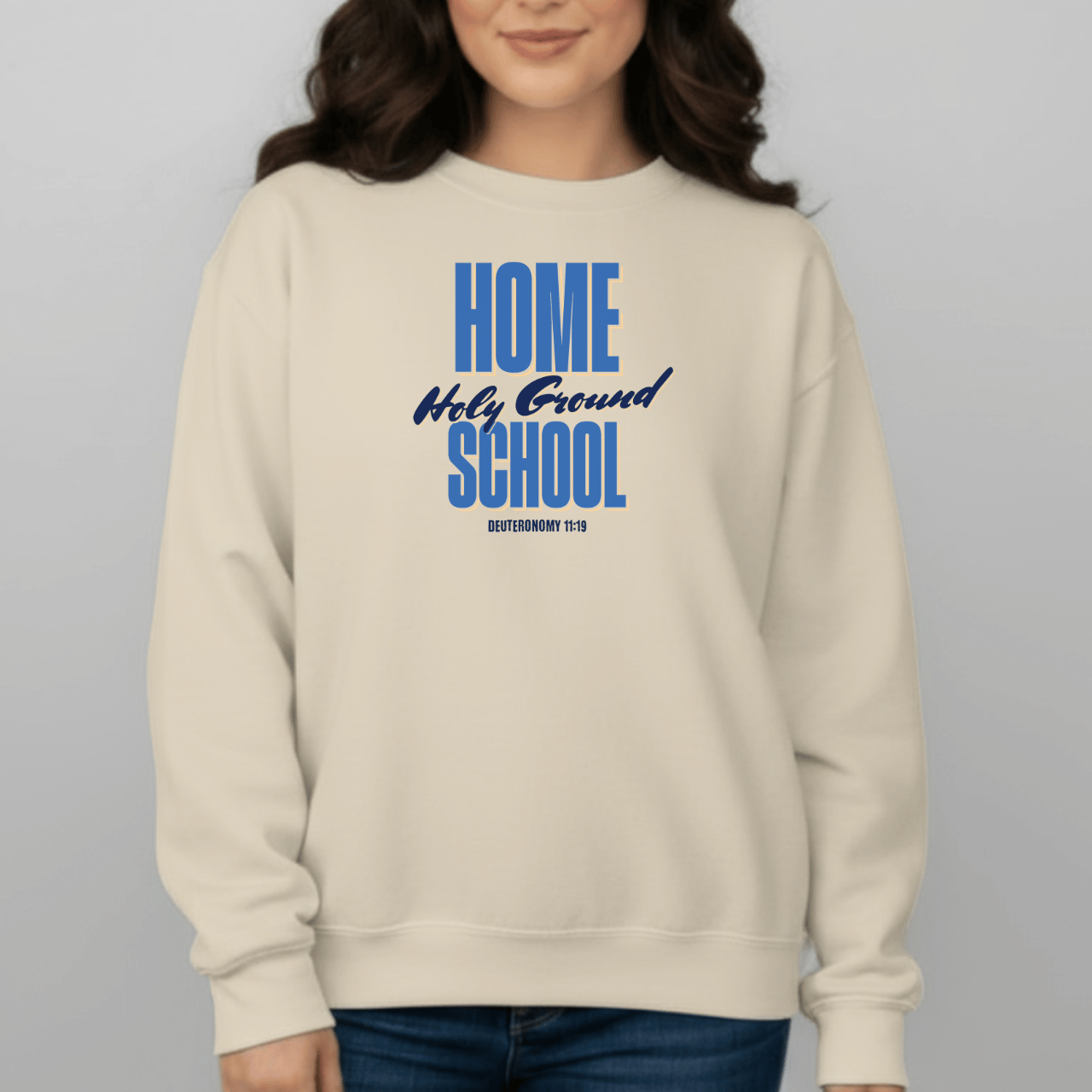 Home School Holy Ground Sweatshirt | Gildan 18000 Christian Student Crewneck | Deuteronomy 11:19 Faith Study Sweatshirt