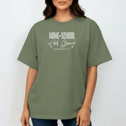 Home + School Holy Ground Tee | Comfort Colors 1717 Christian Student Shirt | Deuteronomy 11:19 Faith Study Tee