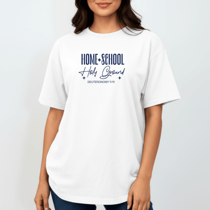 Home + School Holy Ground Tee | Comfort Colors 1717 Christian Student Shirt | Deuteronomy 11:19 Faith Study Tee