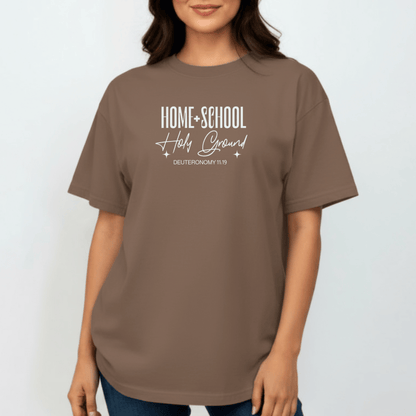 Home + School Holy Ground Tee | Comfort Colors 1717 Christian Student Shirt | Deuteronomy 11:19 Faith Study Tee