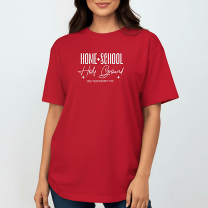 Home + School Holy Ground Tee | Comfort Colors 1717 Christian Student Shirt | Deuteronomy 11:19 Faith Study Tee