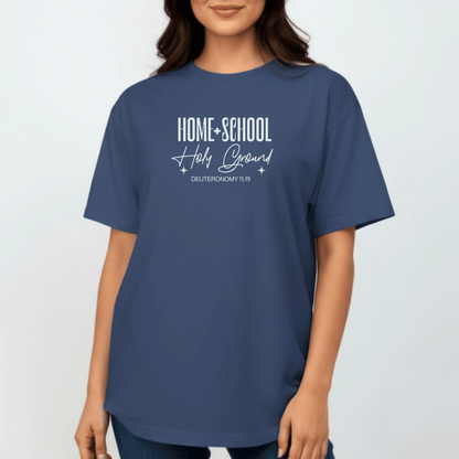Home + School Holy Ground Tee | Comfort Colors 1717 Christian Student Shirt | Deuteronomy 11:19 Faith Study Tee