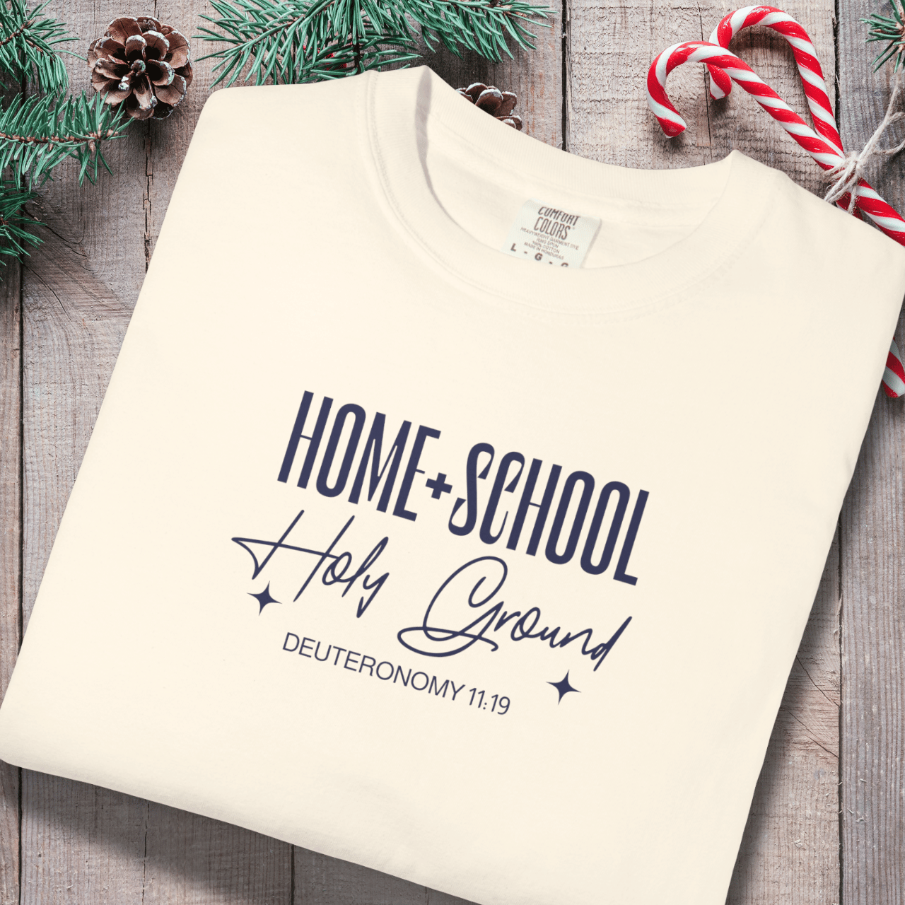 Home + School Holy Ground Tee | Comfort Colors 1717 Christian Student Shirt | Deuteronomy 11:19 Faith Study Tee
