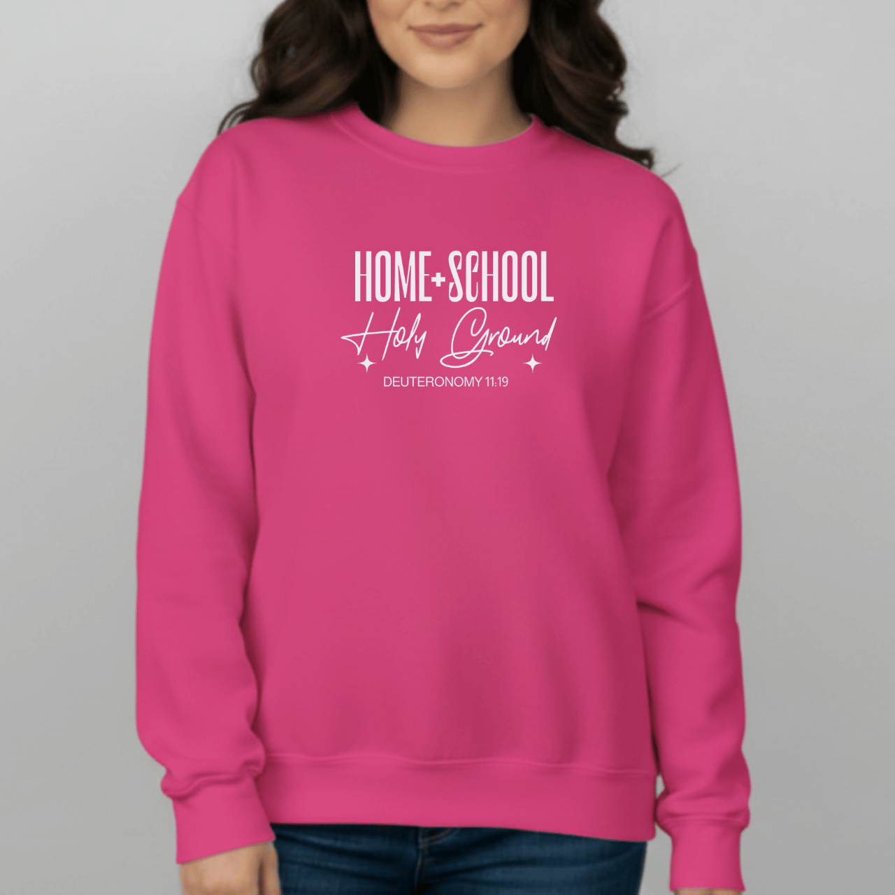 Home + School Holy Ground Sweatshirt | Gildan 18000 Christian Student Crewneck | Deuteronomy 11:19 Faith Study Sweater