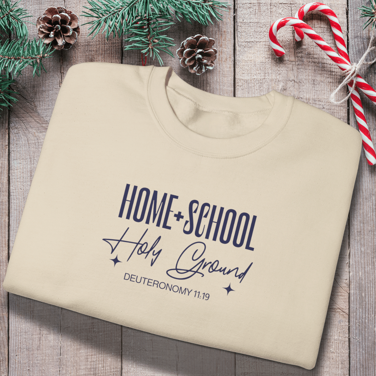Home + School Holy Ground Sweatshirt | Gildan 18000 Christian Student Crewneck | Deuteronomy 11:19 Faith Study Sweater