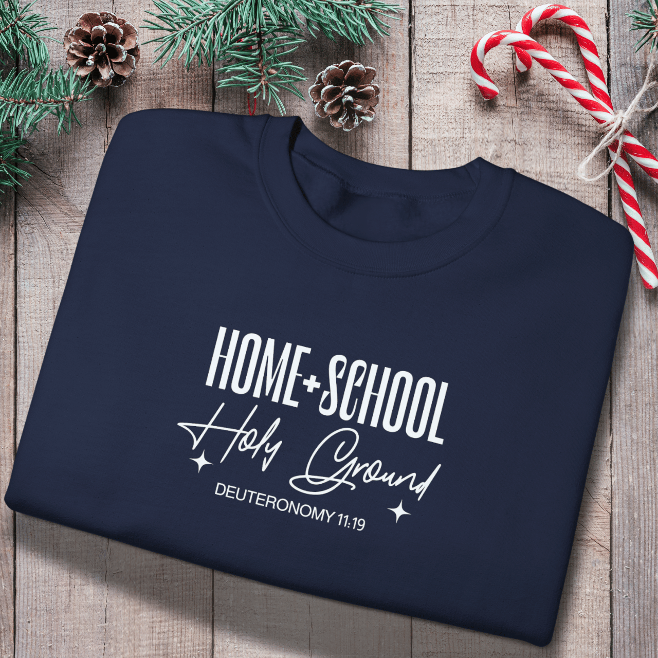 Home + School Holy Ground Sweatshirt | Gildan 18000 Christian Student Crewneck | Deuteronomy 11:19 Faith Study Sweater