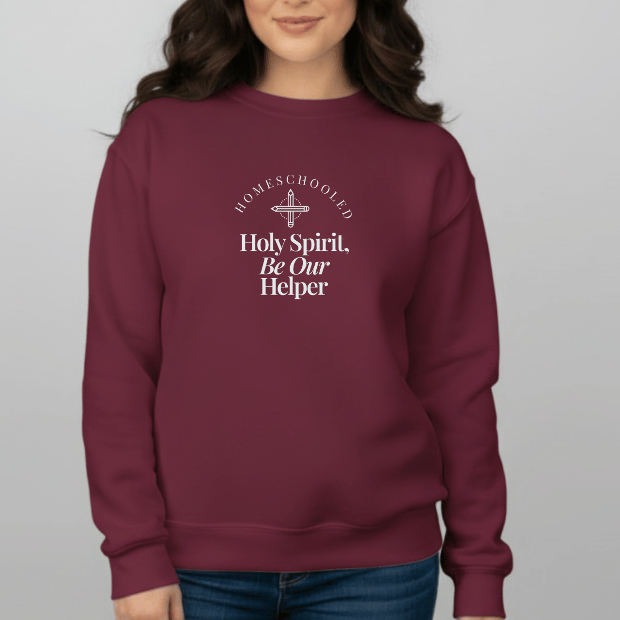 Homeschooled Holy Spirit Be Our Helper Sweatshirt | Christian Student Crewneck | Gildan 18000 Faith Apparel | Bible Verse Study Sweatshirt