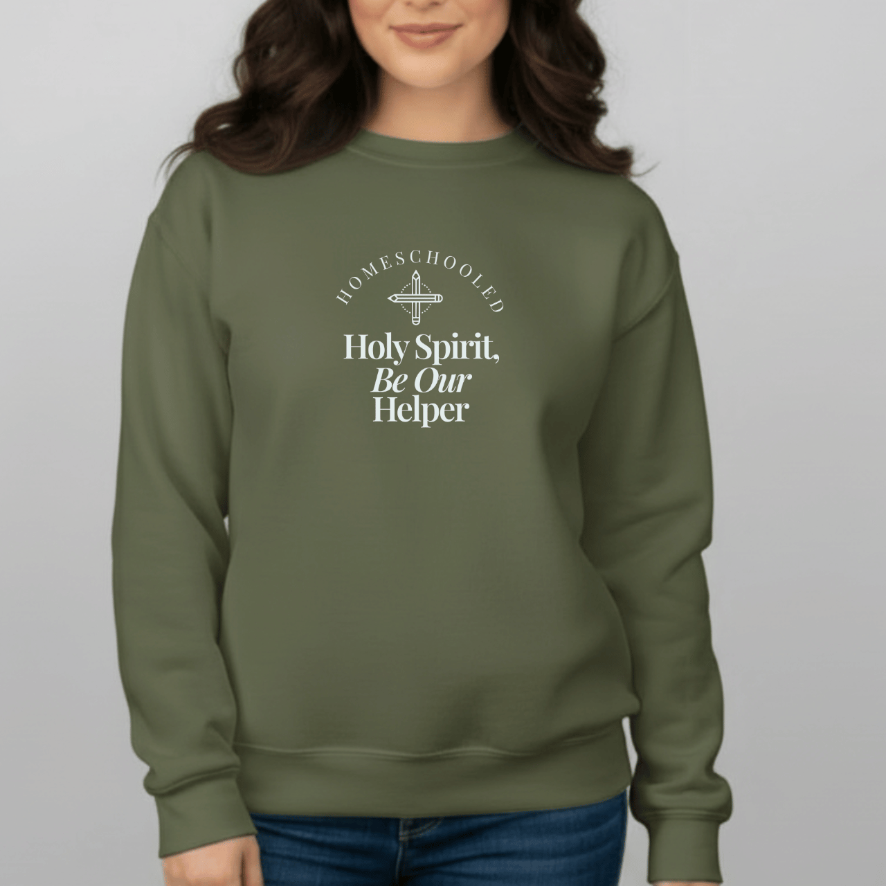 Homeschooled Holy Spirit Be Our Helper Sweatshirt | Christian Student Crewneck | Gildan 18000 Faith Apparel | Bible Verse Study Sweatshirt
