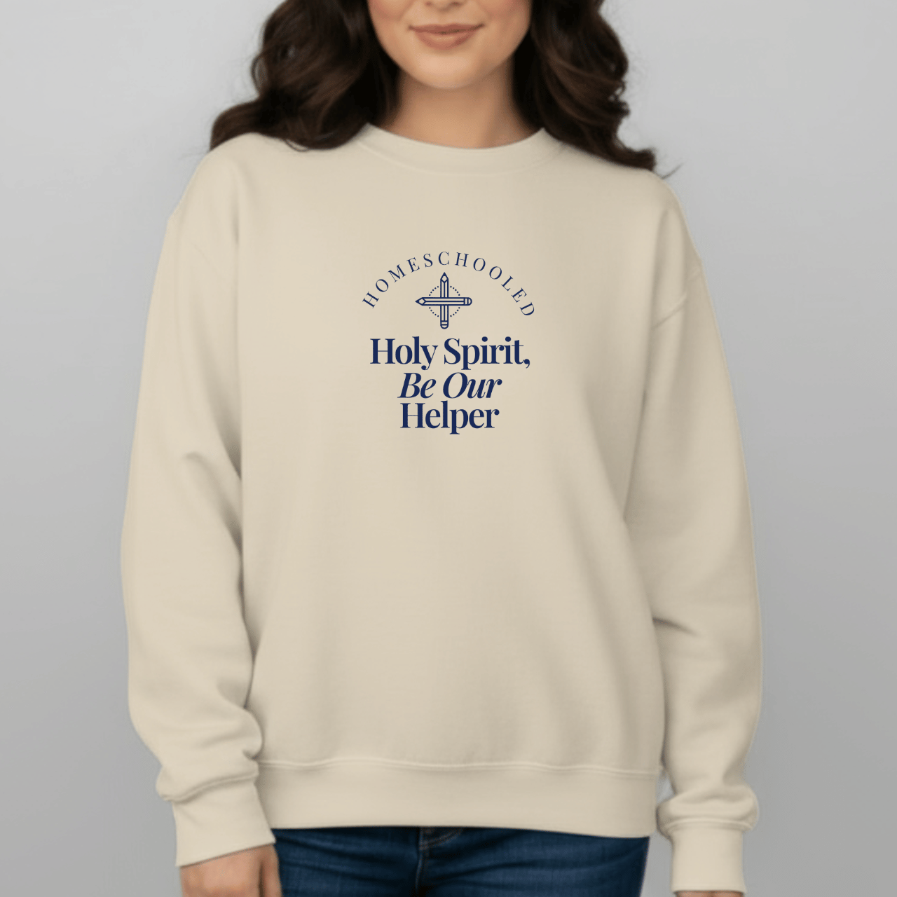 Homeschooled Holy Spirit Be Our Helper Sweatshirt | Christian Student Crewneck | Gildan 18000 Faith Apparel | Bible Verse Study Sweatshirt