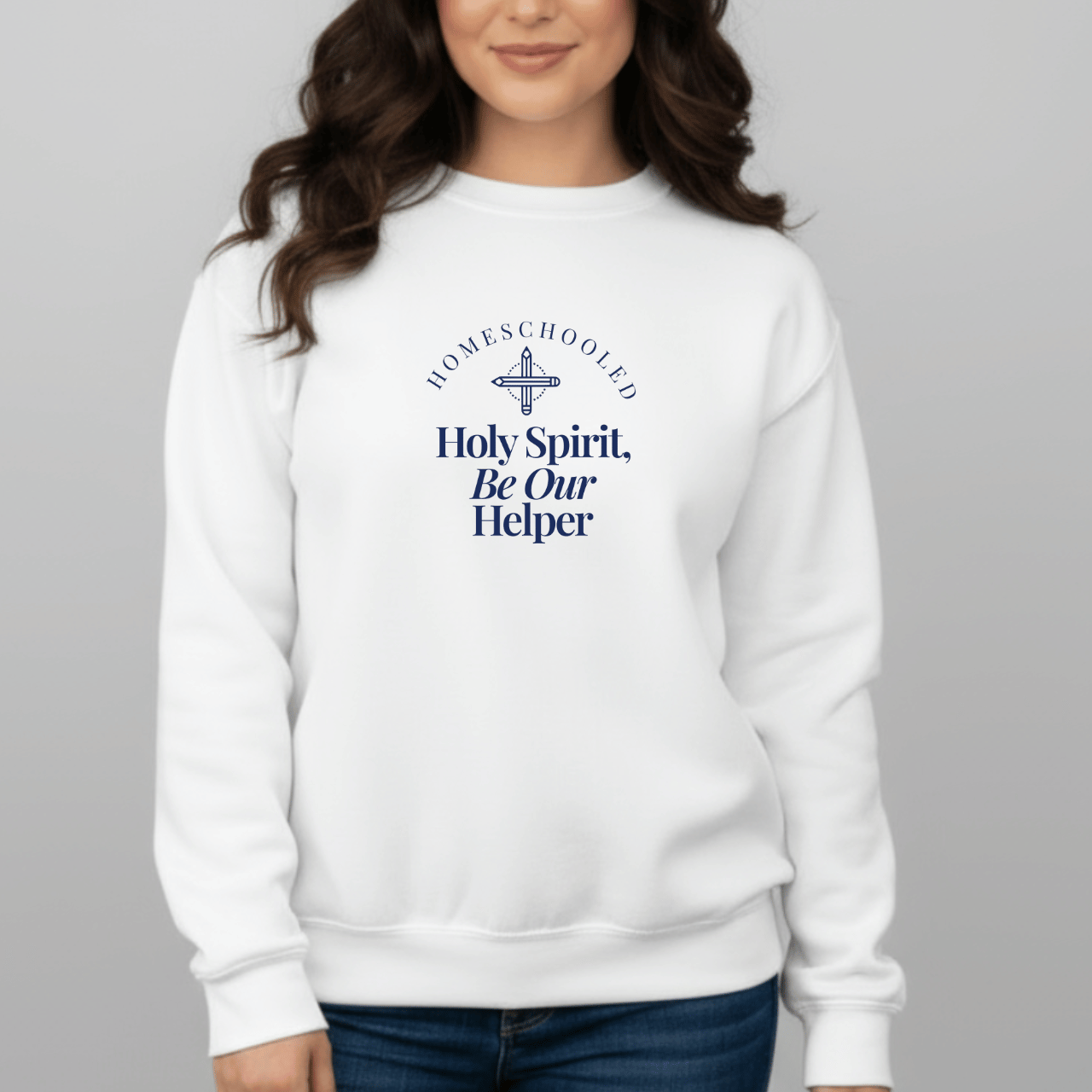 Homeschooled Holy Spirit Be Our Helper Sweatshirt | Christian Student Crewneck | Gildan 18000 Faith Apparel | Bible Verse Study Sweatshirt