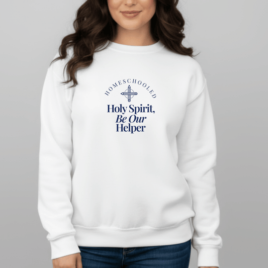 Homeschooled Holy Spirit Be Our Helper Sweatshirt | Christian Student Crewneck | Gildan 18000 Faith Apparel | Bible Verse Study Sweatshirt