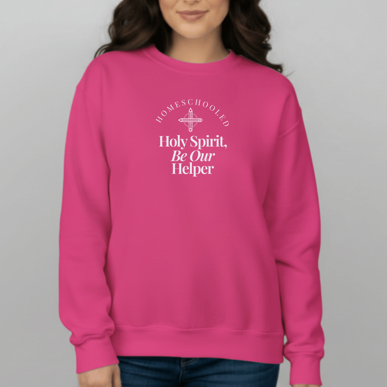 Homeschooled Holy Spirit Be Our Helper Sweatshirt | Christian Student Crewneck | Gildan 18000 Faith Apparel | Bible Verse Study Sweatshirt
