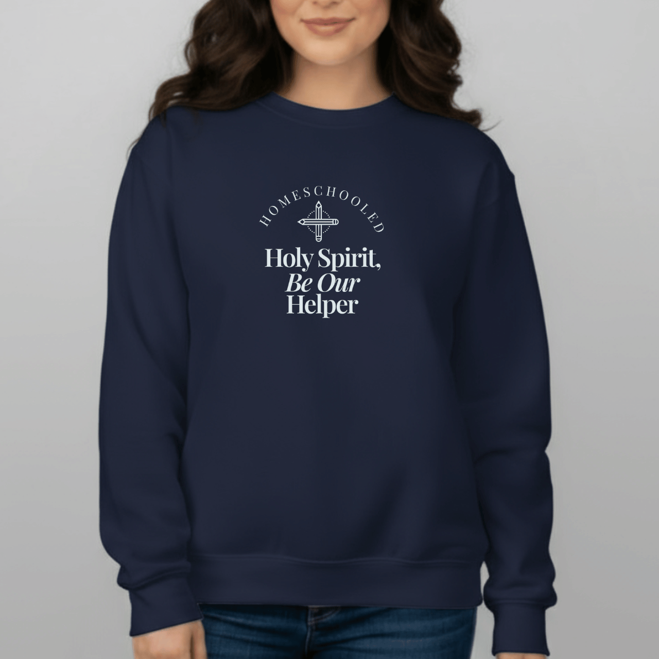 Homeschooled Holy Spirit Be Our Helper Sweatshirt | Christian Student Crewneck | Gildan 18000 Faith Apparel | Bible Verse Study Sweatshirt