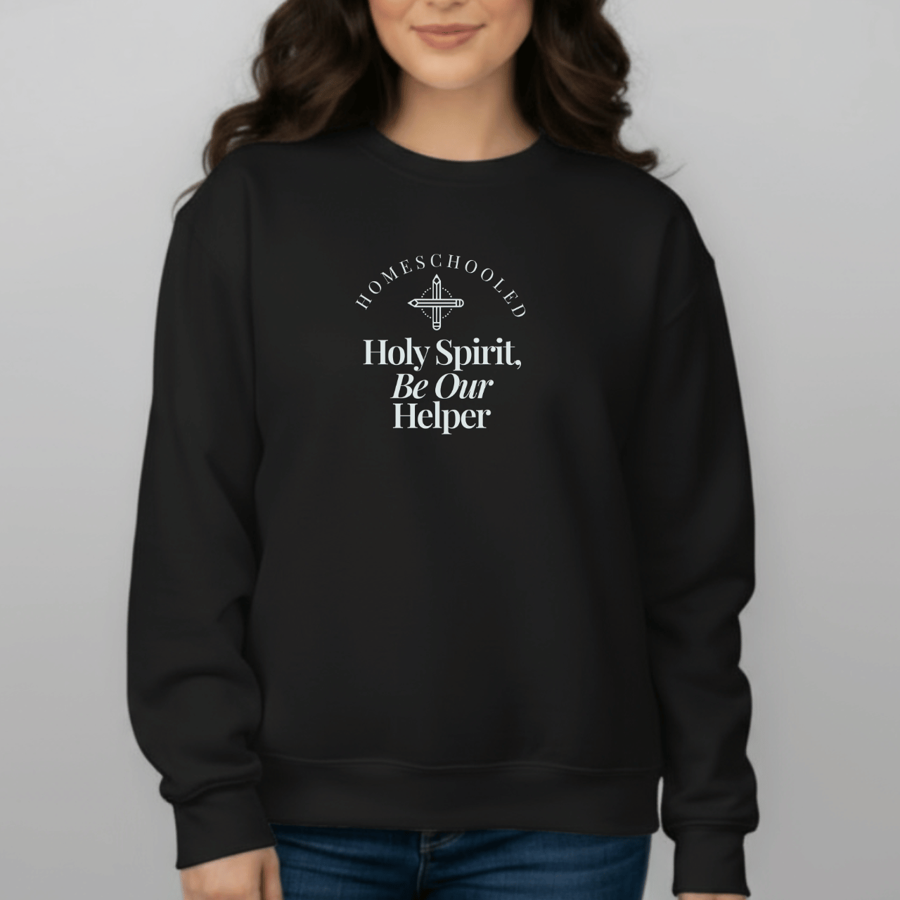 Homeschooled Holy Spirit Be Our Helper Sweatshirt | Christian Student Crewneck | Gildan 18000 Faith Apparel | Bible Verse Study Sweatshirt
