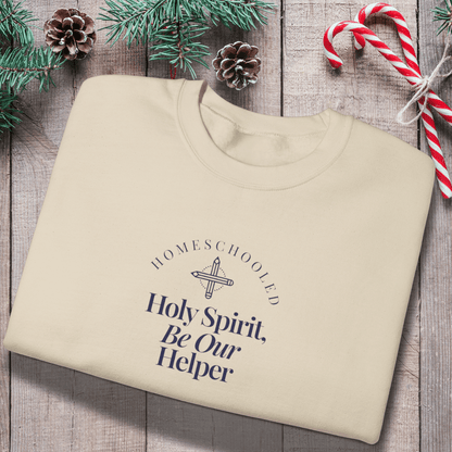 Homeschooled Holy Spirit Be Our Helper Sweatshirt | Christian Student Crewneck | Gildan 18000 Faith Apparel | Bible Verse Study Sweatshirt