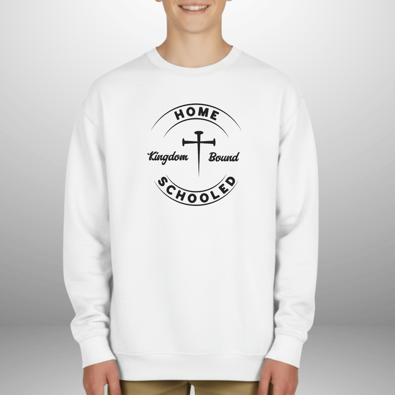 Homeschooled Kingdom Bound Youth Sweatshirt | Christian Kids Crewneck | Gildan 18000B Bible Verse Homeschool Sweater
