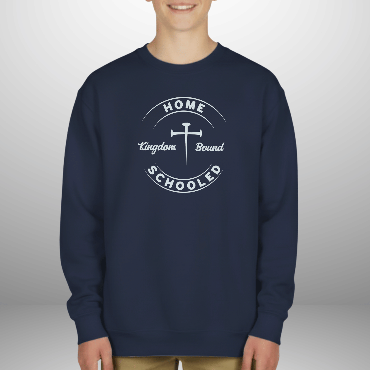 Homeschooled Kingdom Bound Youth Sweatshirt | Christian Kids Crewneck | Gildan 18000B Bible Verse Homeschool Sweater