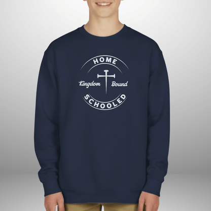 Homeschooled Kingdom Bound Youth Sweatshirt | Christian Kids Crewneck | Gildan 18000B Bible Verse Homeschool Sweater