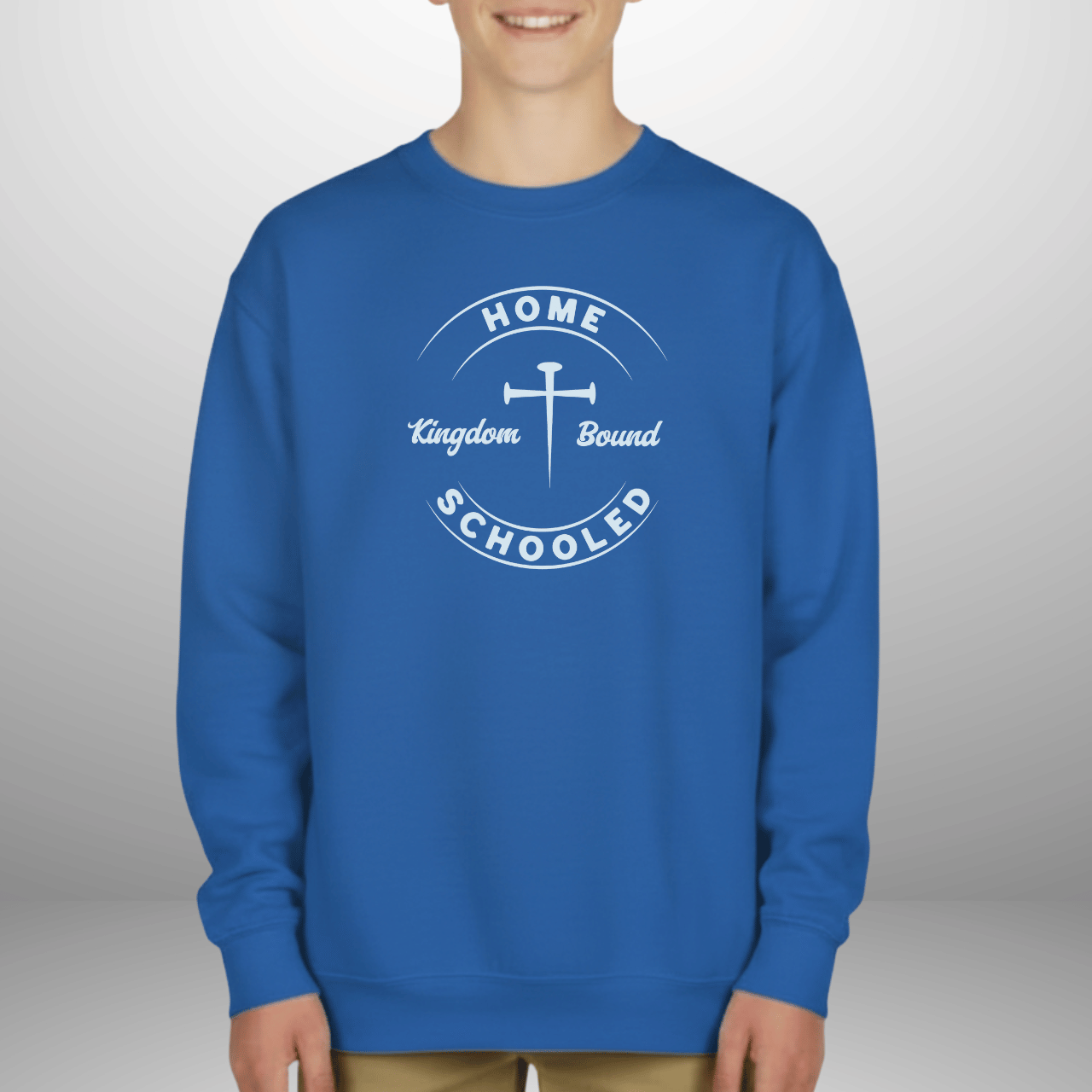 Homeschooled Kingdom Bound Youth Sweatshirt | Christian Kids Crewneck | Gildan 18000B Bible Verse Homeschool Sweater