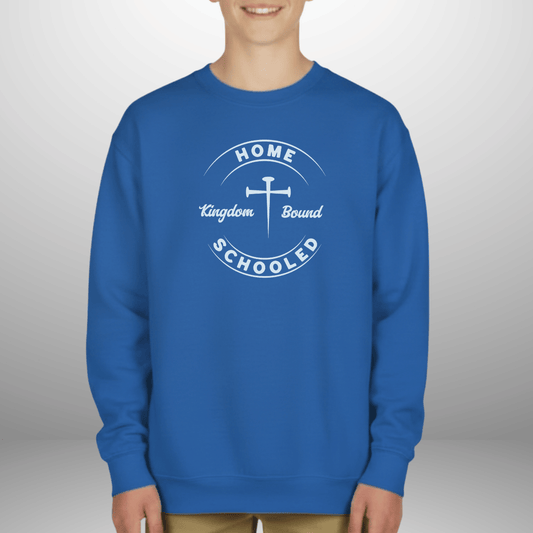 Homeschooled Kingdom Bound Youth Sweatshirt | Christian Kids Crewneck | Gildan 18000B Bible Verse Homeschool Sweater