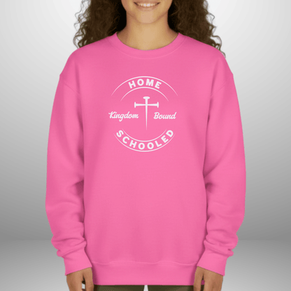 Homeschooled Kingdom Bound Youth Sweatshirt | Christian Kids Crewneck | Gildan 18000B Bible Verse Homeschool Sweater