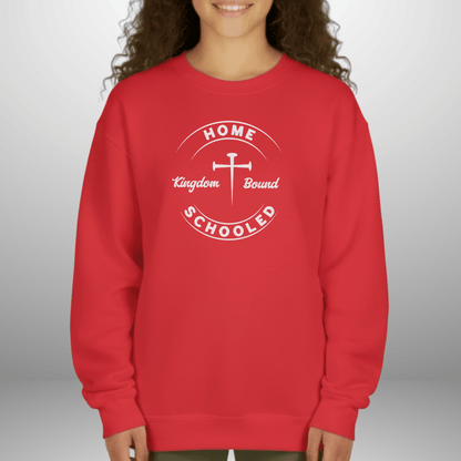 Homeschooled Kingdom Bound Youth Sweatshirt | Christian Kids Crewneck | Gildan 18000B Bible Verse Homeschool Sweater
